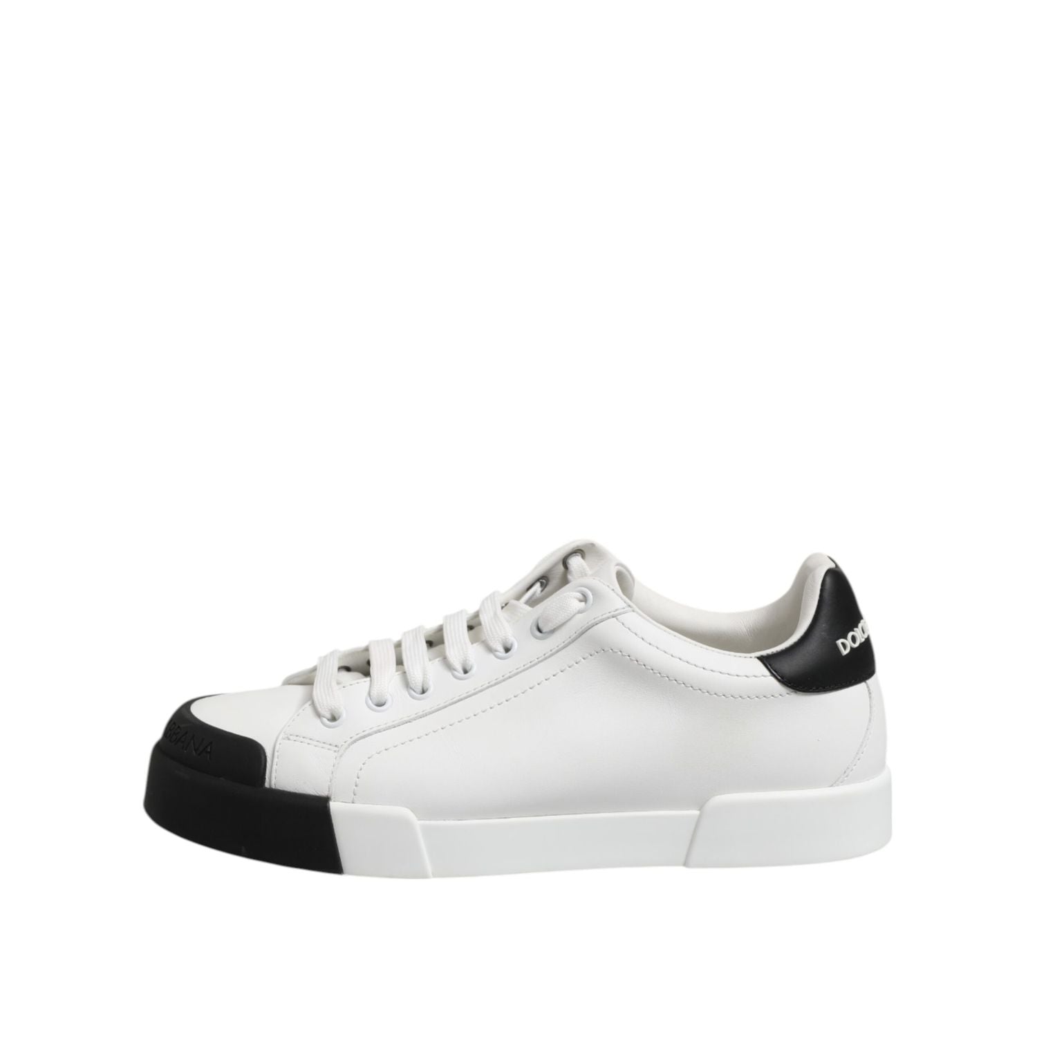 Dolce & Gabbana White Black Logo Leather Lace Up Sneakers Shoes