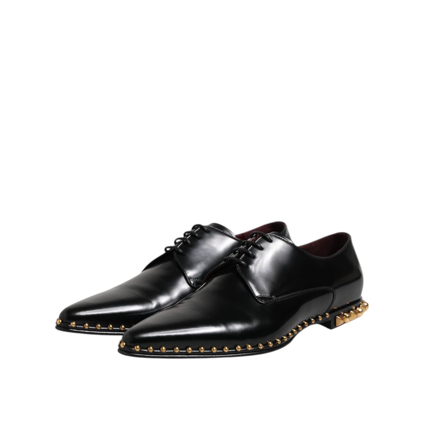 Dolce & Gabbana Black Leather Studded Derby Men Dress Shoes