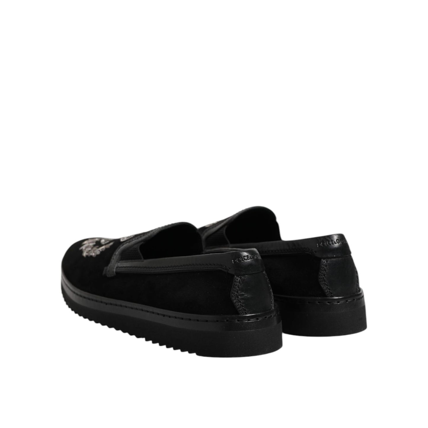 Dolce & Gabbana Black Embroidered Crown Loafers Shoes