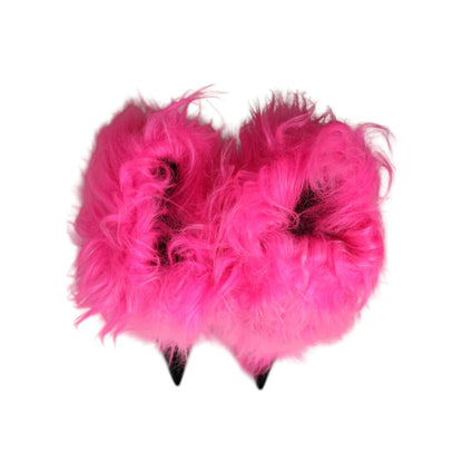 Dolce & Gabbana Pink Faux Fur Leather High Heels Boots Shoes