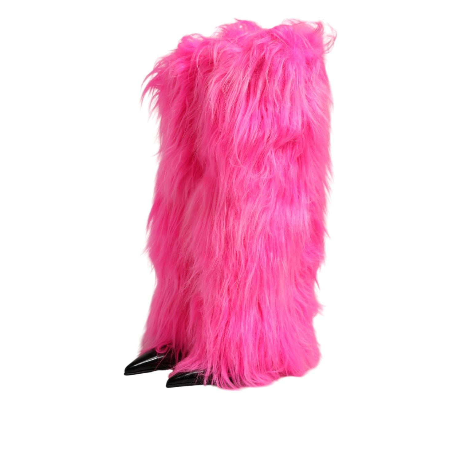Dolce & Gabbana Pink Faux Fur Leather High Heels Boots Shoes
