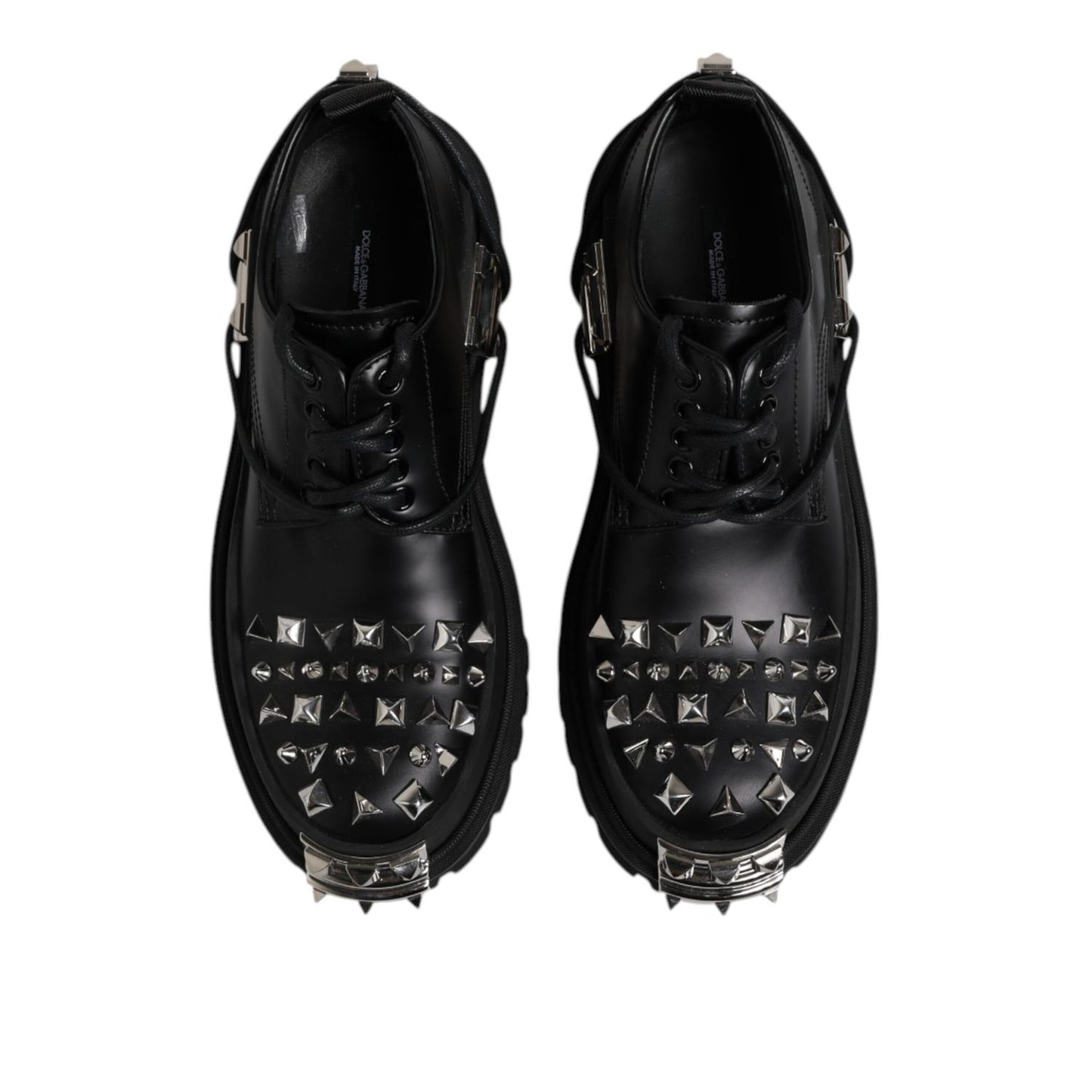 Dolce & Gabbana Black Leather Embellished Trekking Derby Shoes