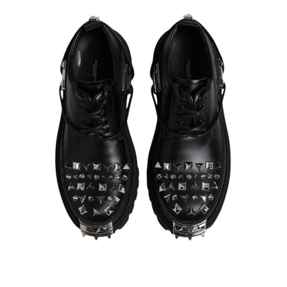 Dolce & Gabbana Black Leather Embellished Trekking Derby Shoes