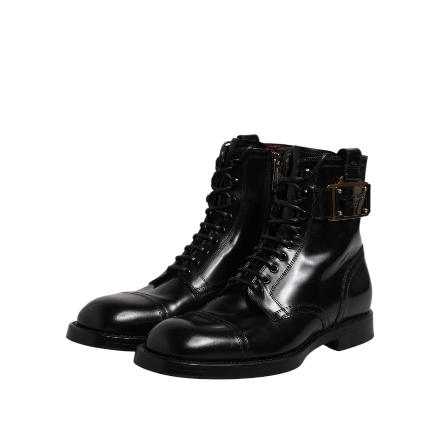 Dolce & Gabbana Black Leather Mid Calf Boots Lace Up Shoes