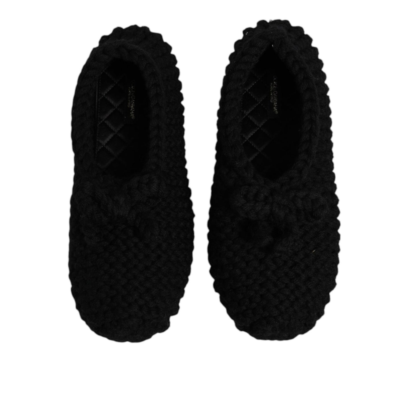 Dolce & Gabbana Black Wool Slip On Flats Ballerina Shoes