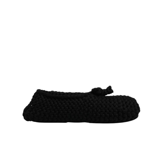 Dolce & Gabbana Black Wool Slip On Flats Ballerina Shoes