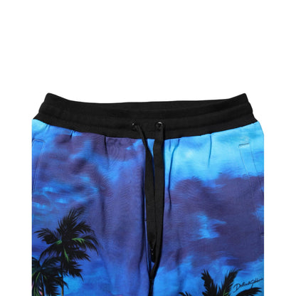 Dolce & Gabbana Blue Hawaiian Print Jogger Sweatpants Pants