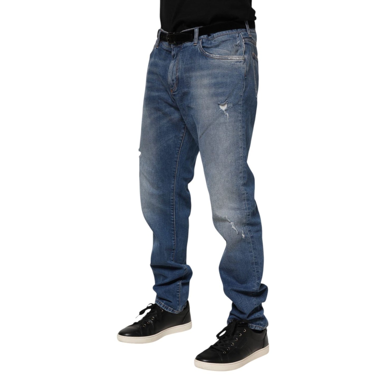 Dolce & Gabbana Blue Washed Cotton Logo Plaque Denim Jeans