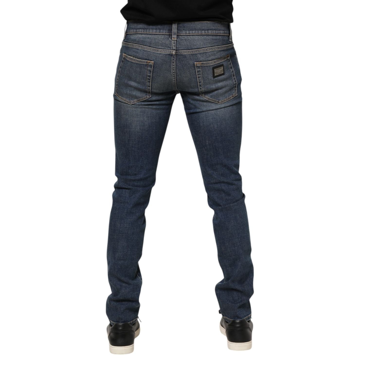 Dolce & Gabbana Blue Washed Skinny Logo Plaque Men Denim Jeans