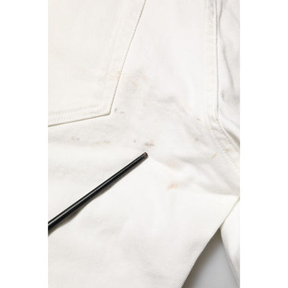 Dolce & Gabbana White Cotton Logo Plaque Slim Fit Denim Jeans