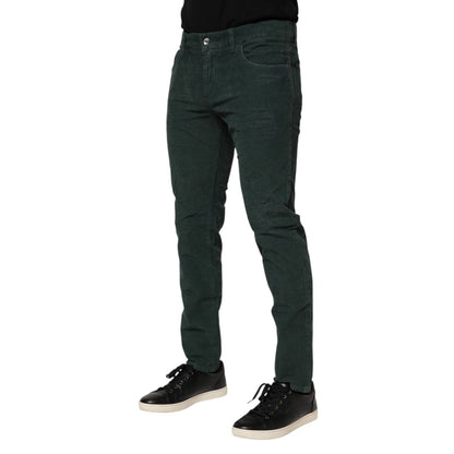 Dolce & Gabbana Green Cotton Corduroy Skinny Pants