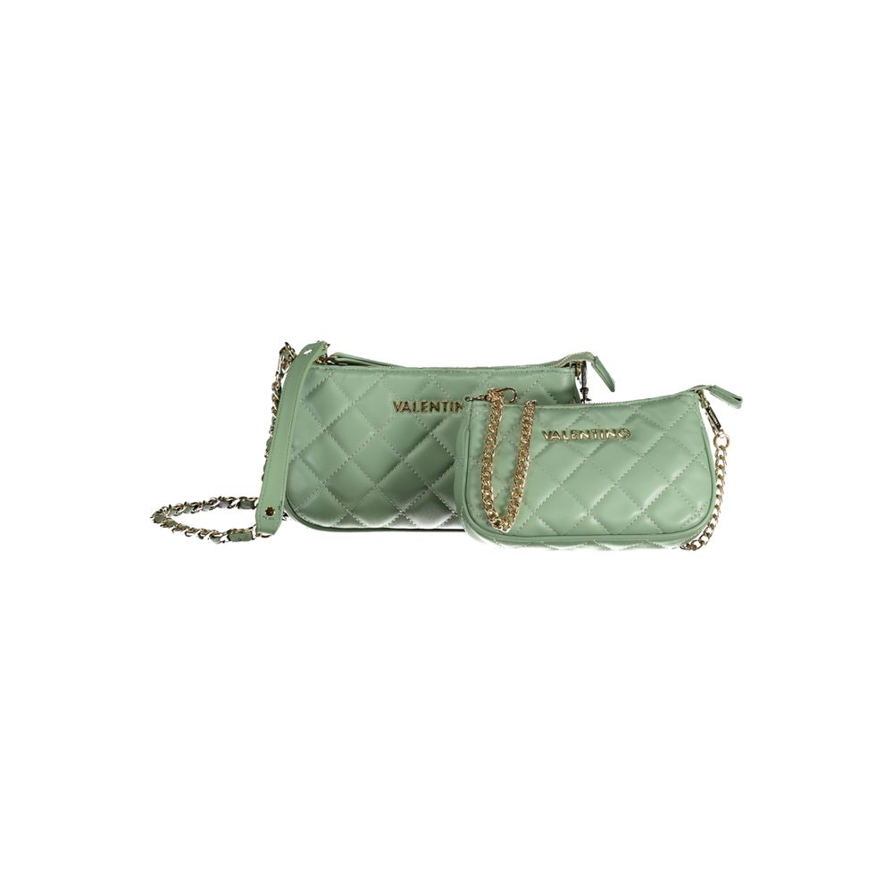 Mario Valentino Green Polyethylene Handbag with removable chain strap and internal pockets, zip closure, and logo detail.