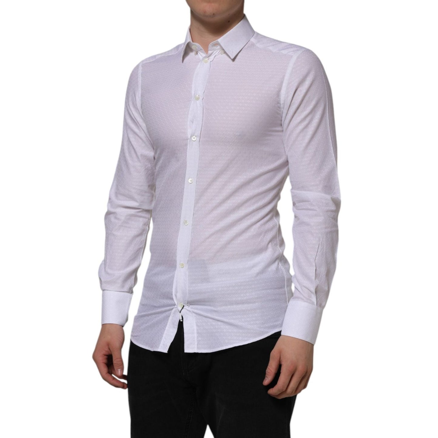 Dolce & Gabbana White Cotton GOLD Long Sleeves Formal Shirt