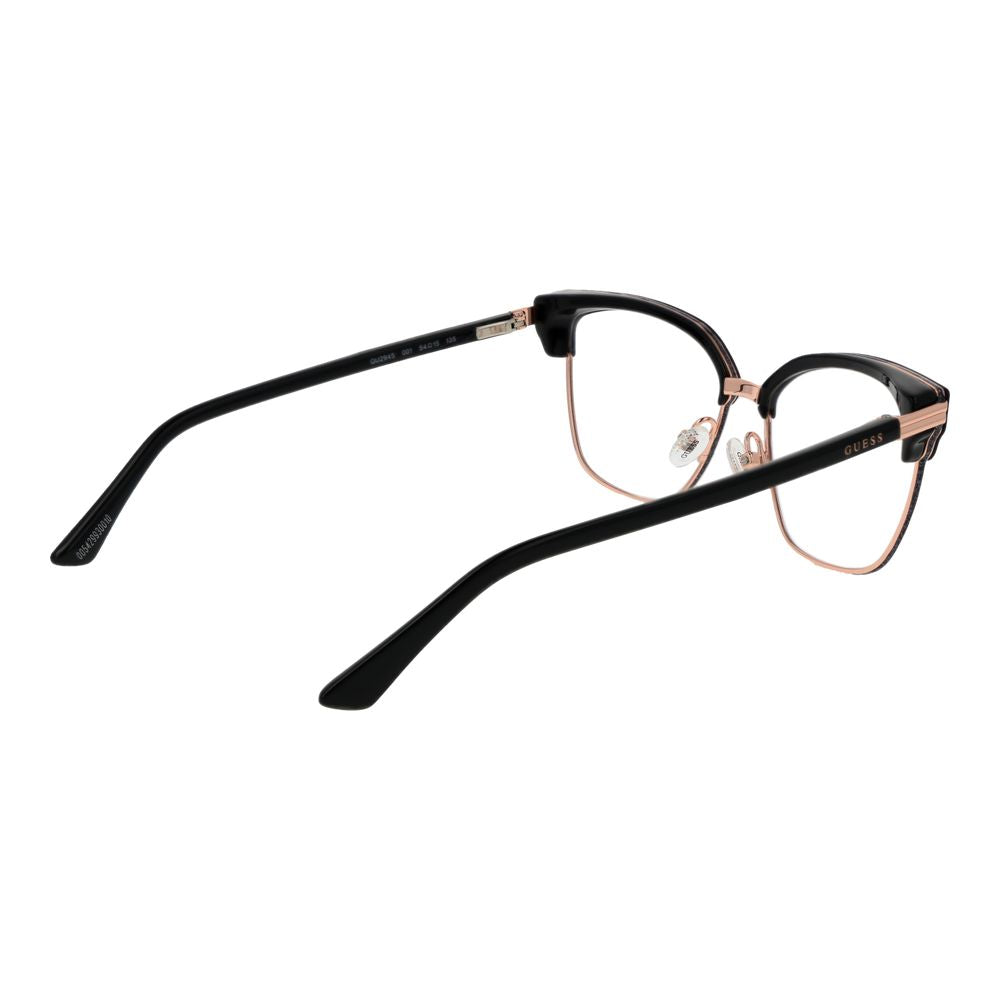Guess Rose Gold Women Glasses Frame in stainless steel, browline style, with full-rim rose gold finish, demo lenses, spring hinge temples.