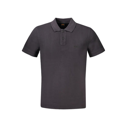 Hugo Boss Black Cotton Polo Shirt with short sleeves, featuring 2 buttons, print, and logo on front.