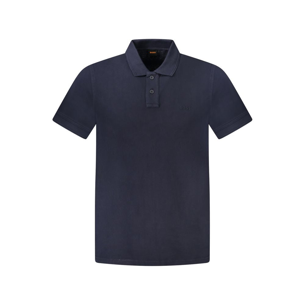 Hugo Boss Blue Cotton Polo Shirt with short sleeves, 2 buttons, and logo print.