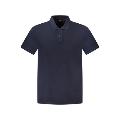 Hugo Boss Blue Cotton Polo Shirt with short sleeves, 2 buttons, and logo print.