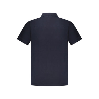 Back view of Hugo Boss Blue Cotton Polo Shirt, featuring short sleeves and collar.