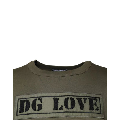 Dolce & Gabbana Army Green DG Love Cotton Crew Neck T-shirt