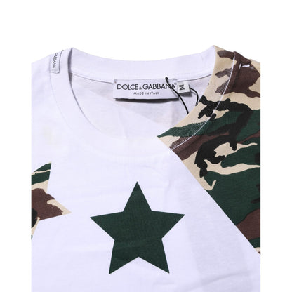 Dolce & Gabbana White Camouflage Cotton Men Crew Neck T-shirt