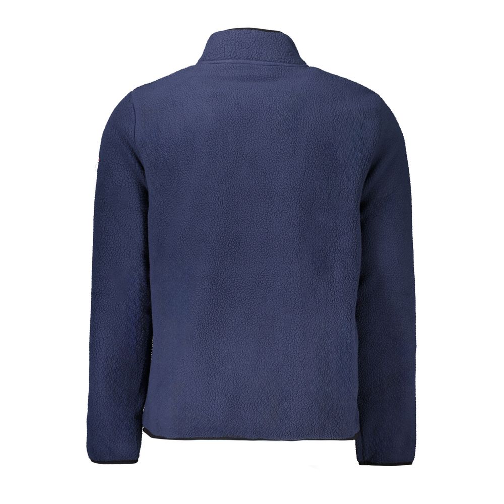 Back view of Norway 1963 Blue Polyester Men Sweater with zip detail and logo