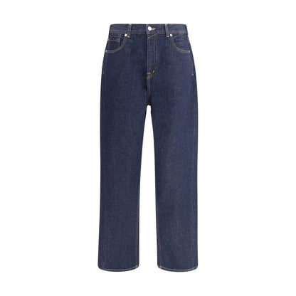 7FOR Blue Cotton Jeans Denim with wide leg, zip closure, and five-pocket style, made from 100% cotton for a casual modern look.