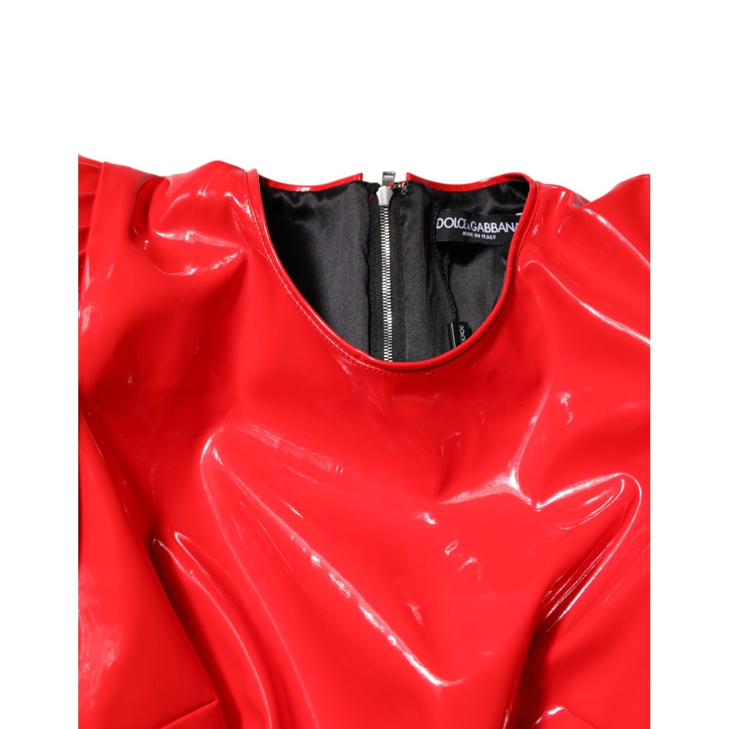 Dolce & Gabbana Red Patent Leather Puff Sleeves Mini Dress