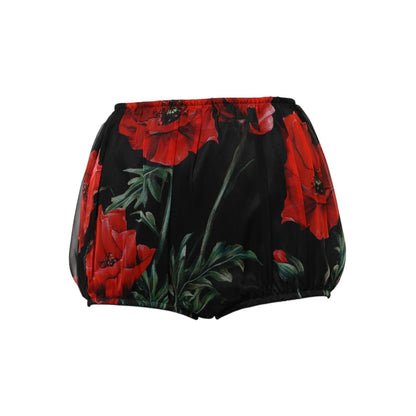 Dolce & Gabbana Black Floral High Waist Women Hot Pants Shorts