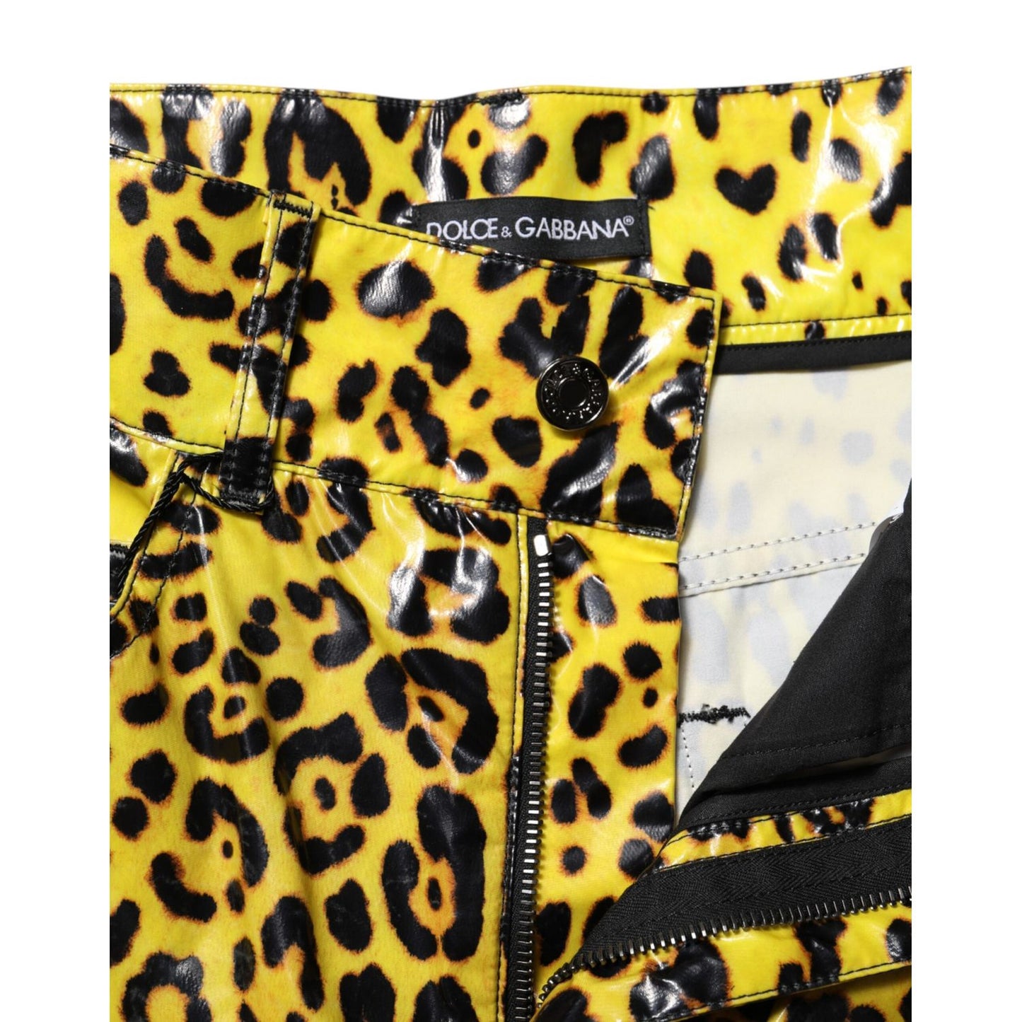 Dolce & Gabbana Yellow Leopard High Waist Slim Pants