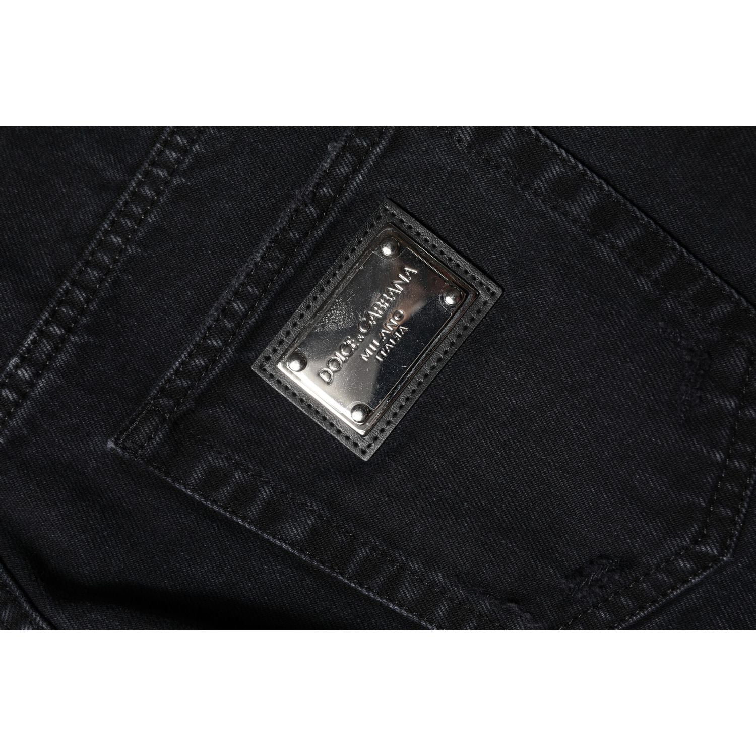 Dolce & Gabbana Black Cotton Tattered Mid Waist Denim Jeans