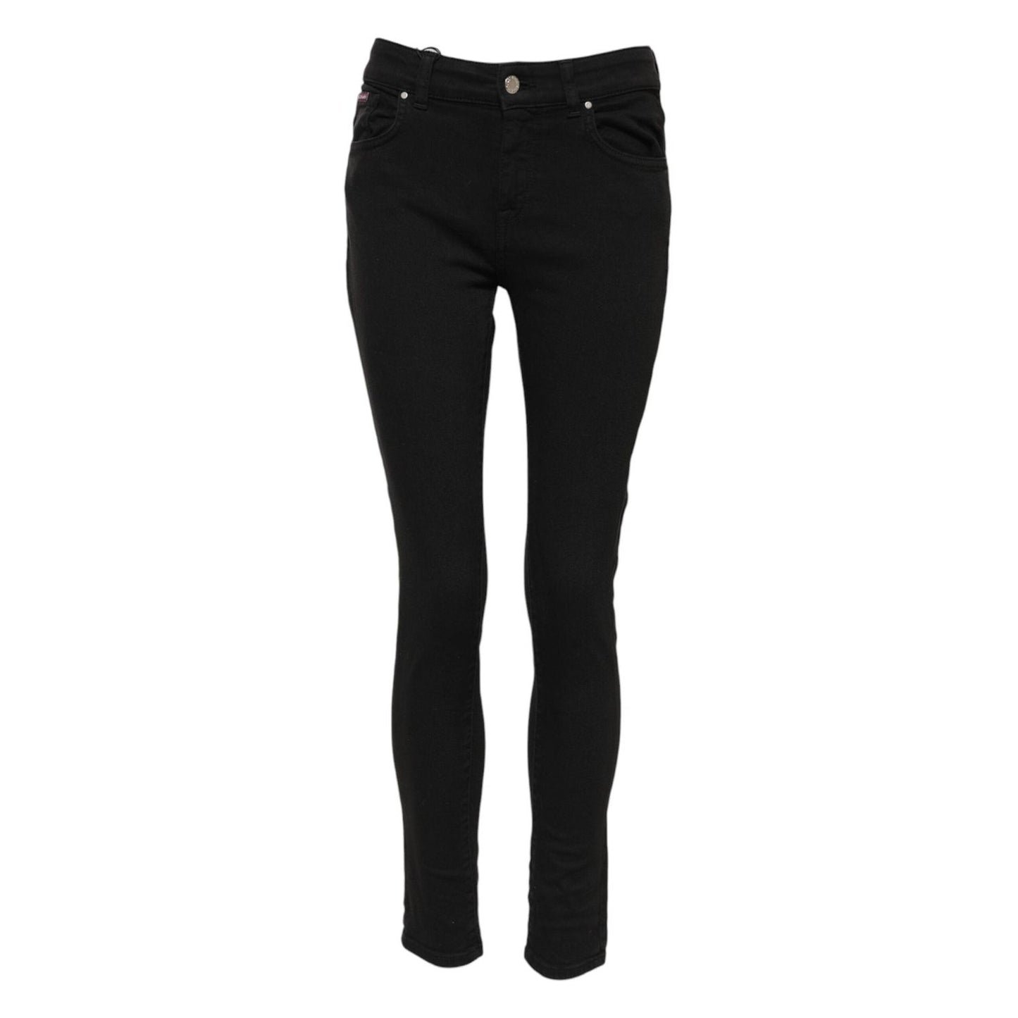 Dolce & Gabbana Black Cotton Logo Skinny Mid Waist Denim Jeans