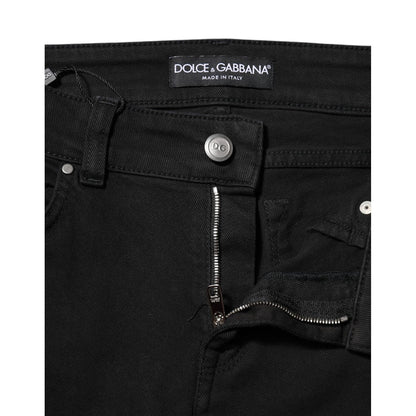 Dolce & Gabbana Black Cotton Logo Skinny Mid Waist Denim Jeans