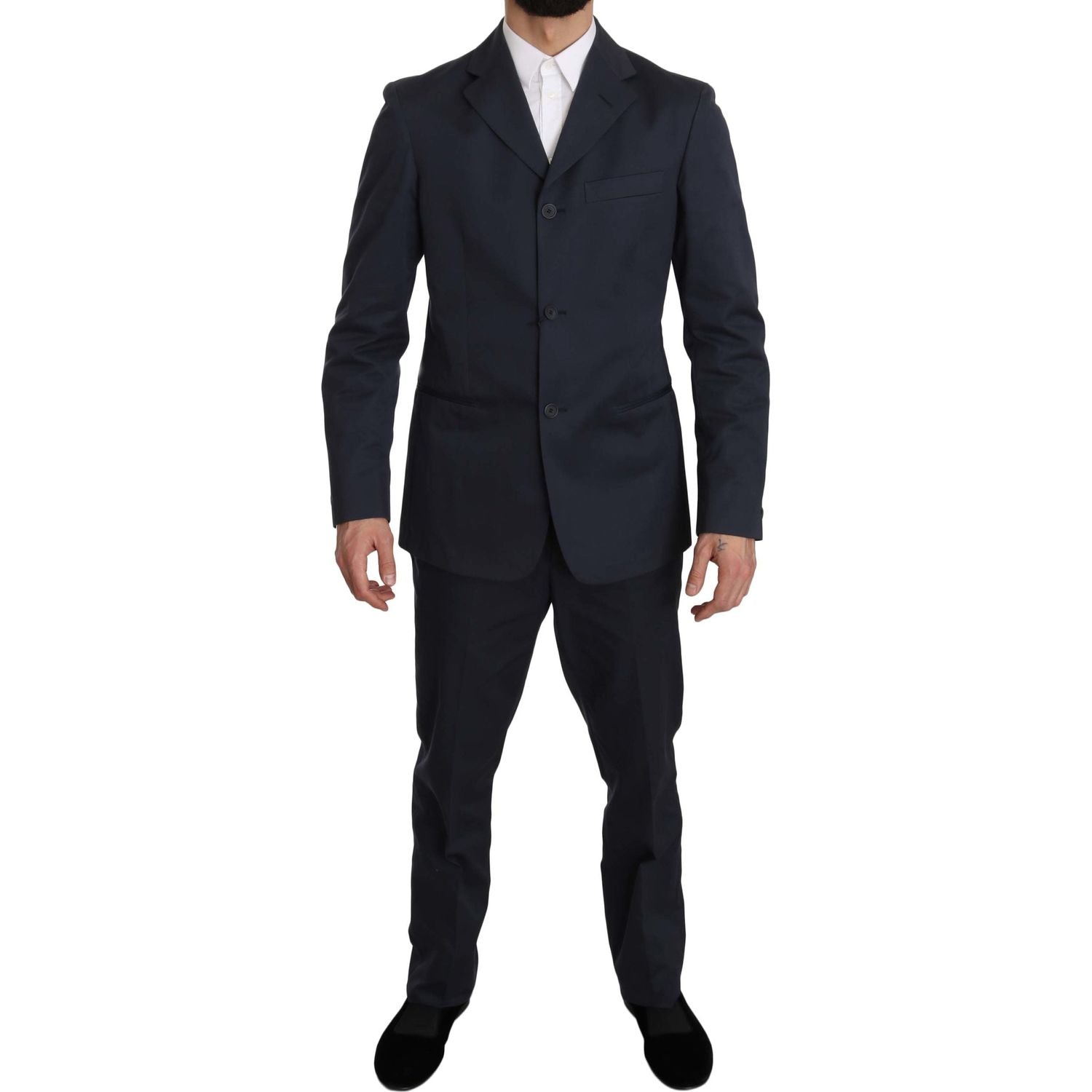 Romeo Gigli Two Piece 3 Button Cotton Blue Solid Suit