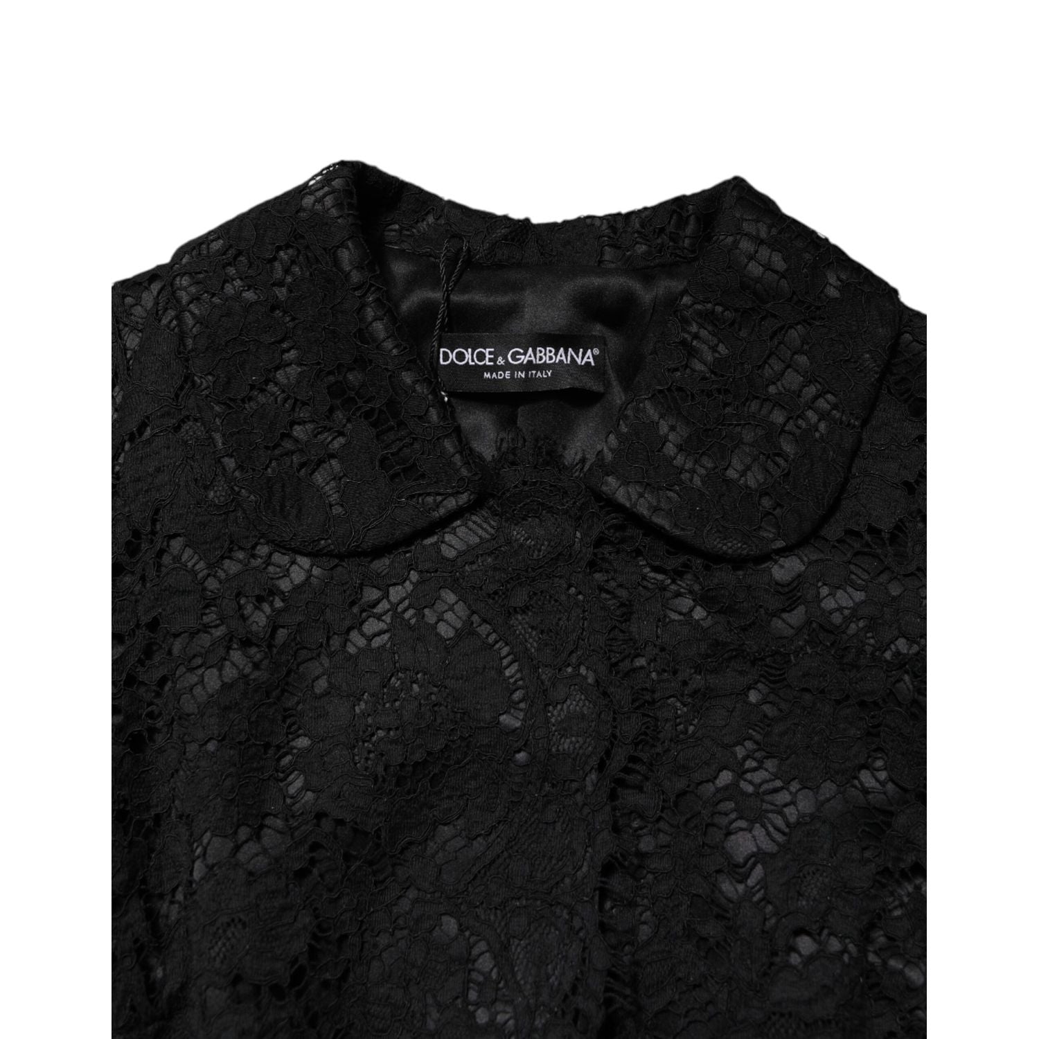 Dolce & Gabbana Black Floral Lace Cotton Collared Jacket