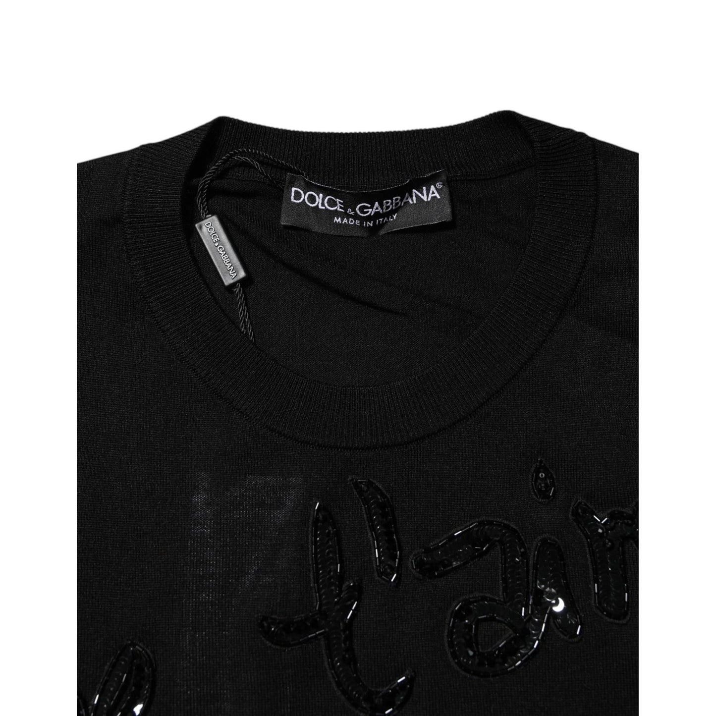 Dolce & Gabbana Black Rose Sequin Embellishments Blouse Top