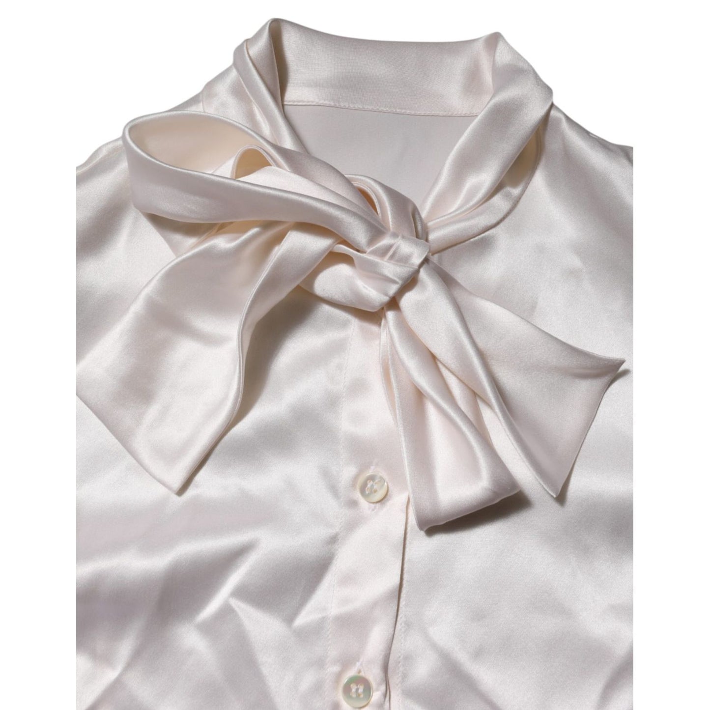 Dolce & Gabbana White Ascot Collar Long Sleeve Blouse Top