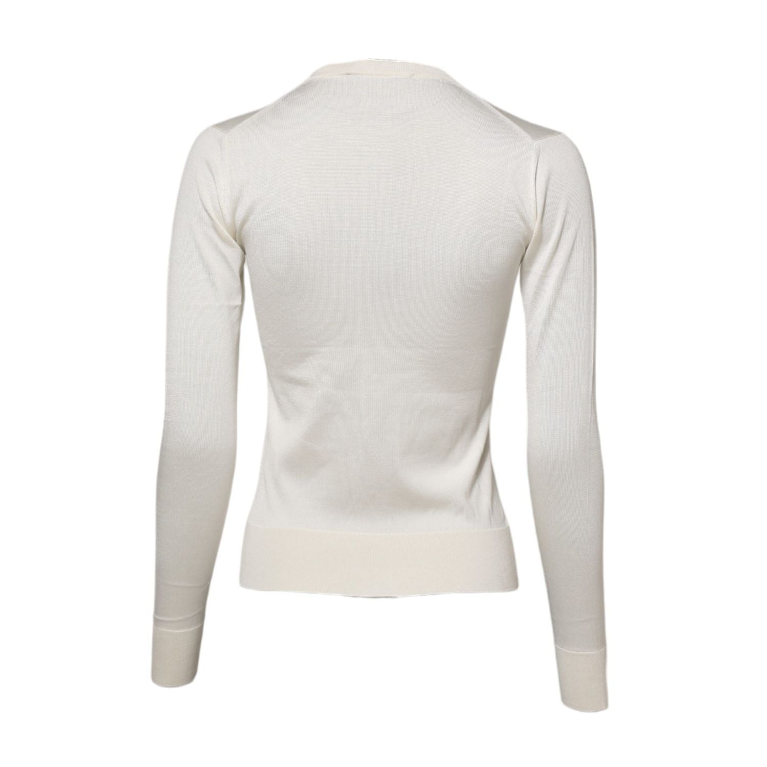 Dolce & Gabbana White Silk Lily Buttoned Cardigan Sweater