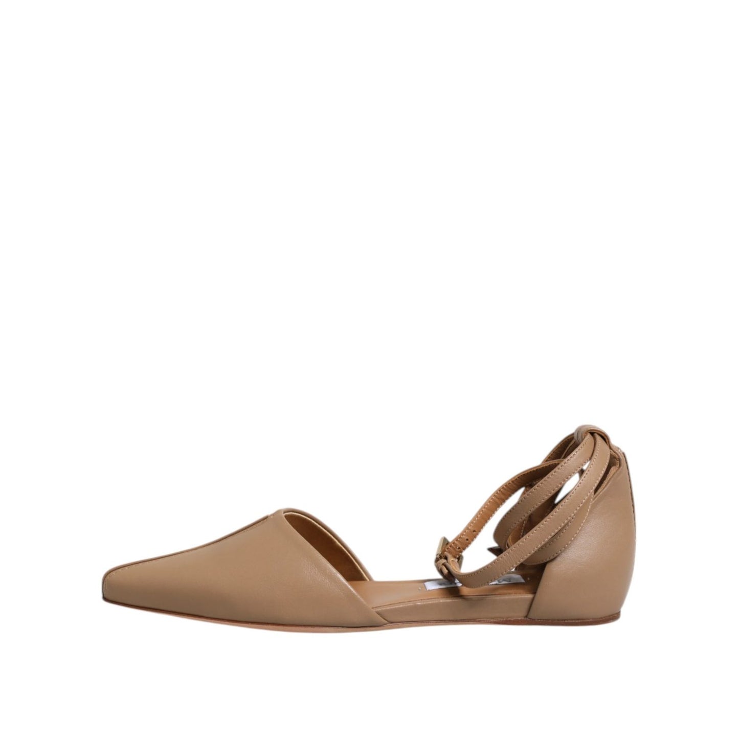 Max Mara Beige Leather Pointed Toe Sandals Ballet Flat Shoes