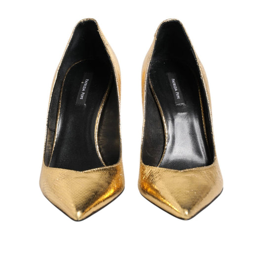 Patrizia Pepe Gold Patent Leather High Heels Pump Shoes
