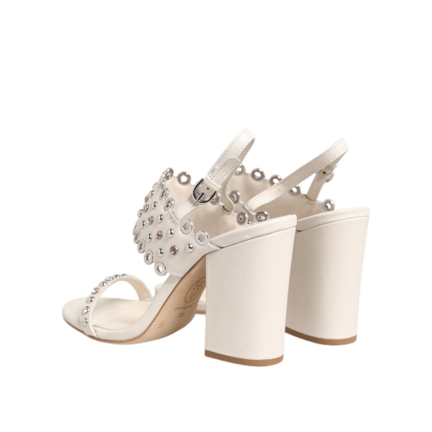 ASH White Block Heeled Studded Quarter Strap Sandals Shoes
