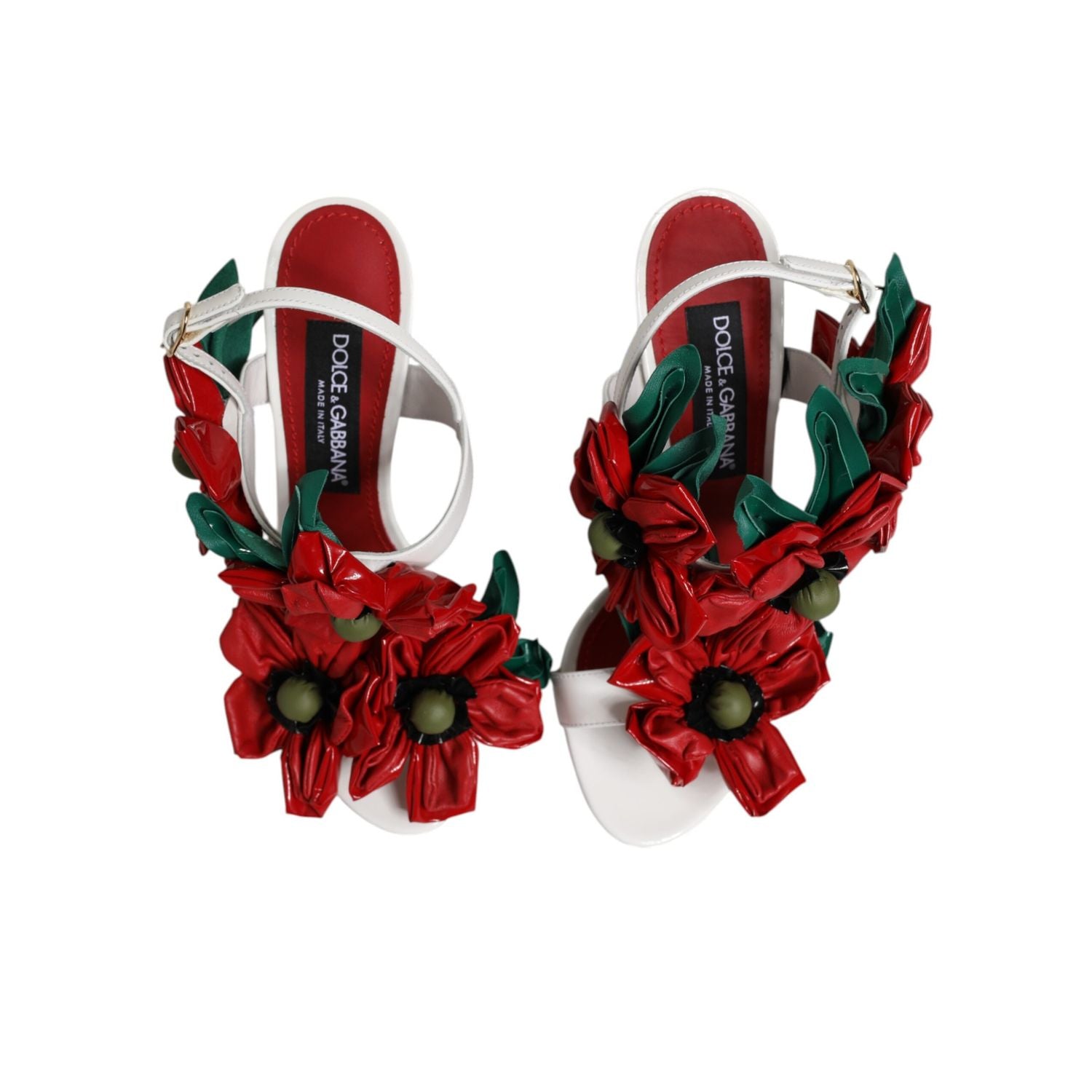 Dolce & Gabbana White Leather Floral Detailing Sandals Shoes