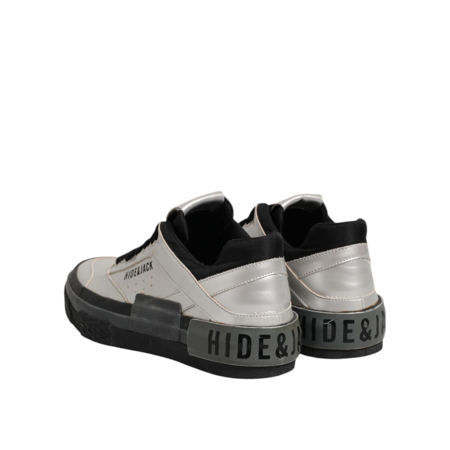 HIDE & JACK Silver Leather Lace Up Low Top Sneakers Shoes