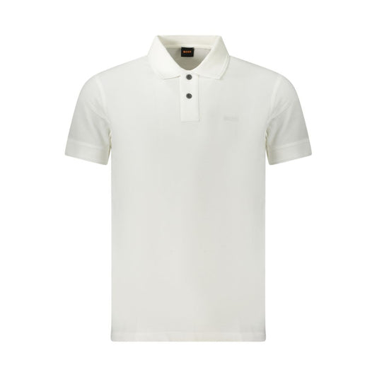 Hugo Boss White Cotton Polo Shirt, short sleeve, 2 buttons, featuring logo print.