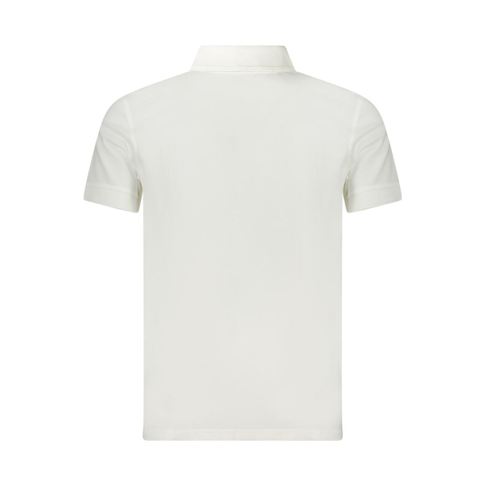 Back view of Hugo Boss White Cotton Polo Shirt with short sleeves, 2 buttons, and logo print.