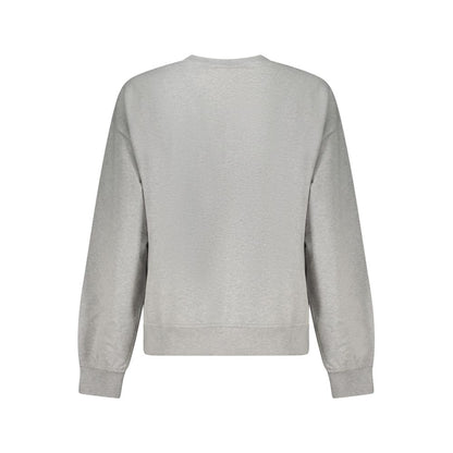 Back view of Calvin Klein Gray Cotton Women Sweater featuring long sleeves and a luxurious brushed texture with logo embroidery.