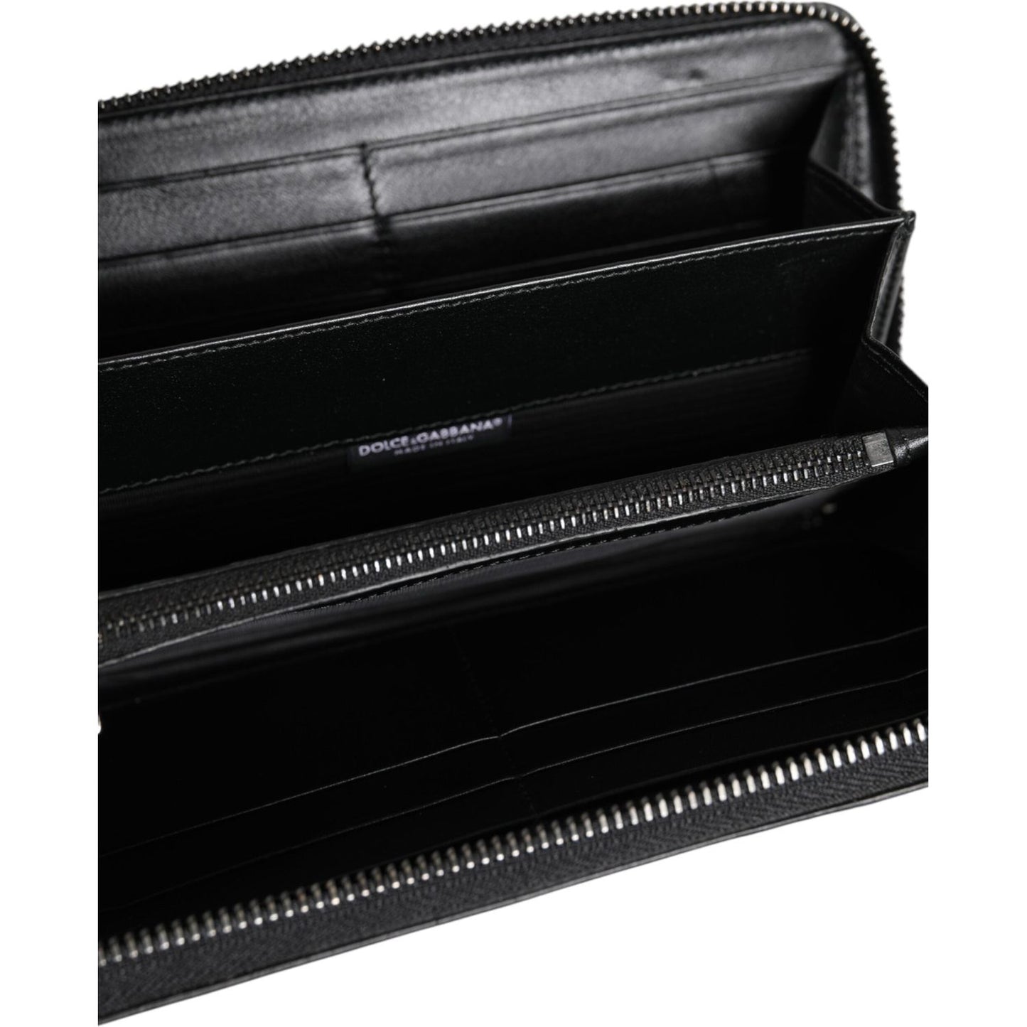 Dolce & Gabbana Black Leather Logo Plaque Zip Around Continental Wallet