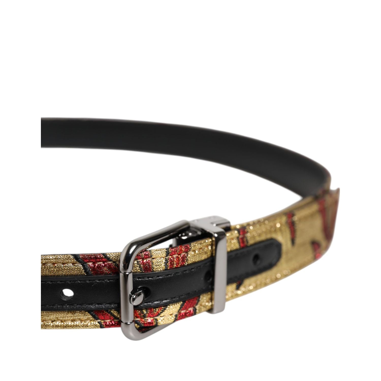 Dolce & Gabbana Gold Floral Jacquard Silver Metal Buckle Belt