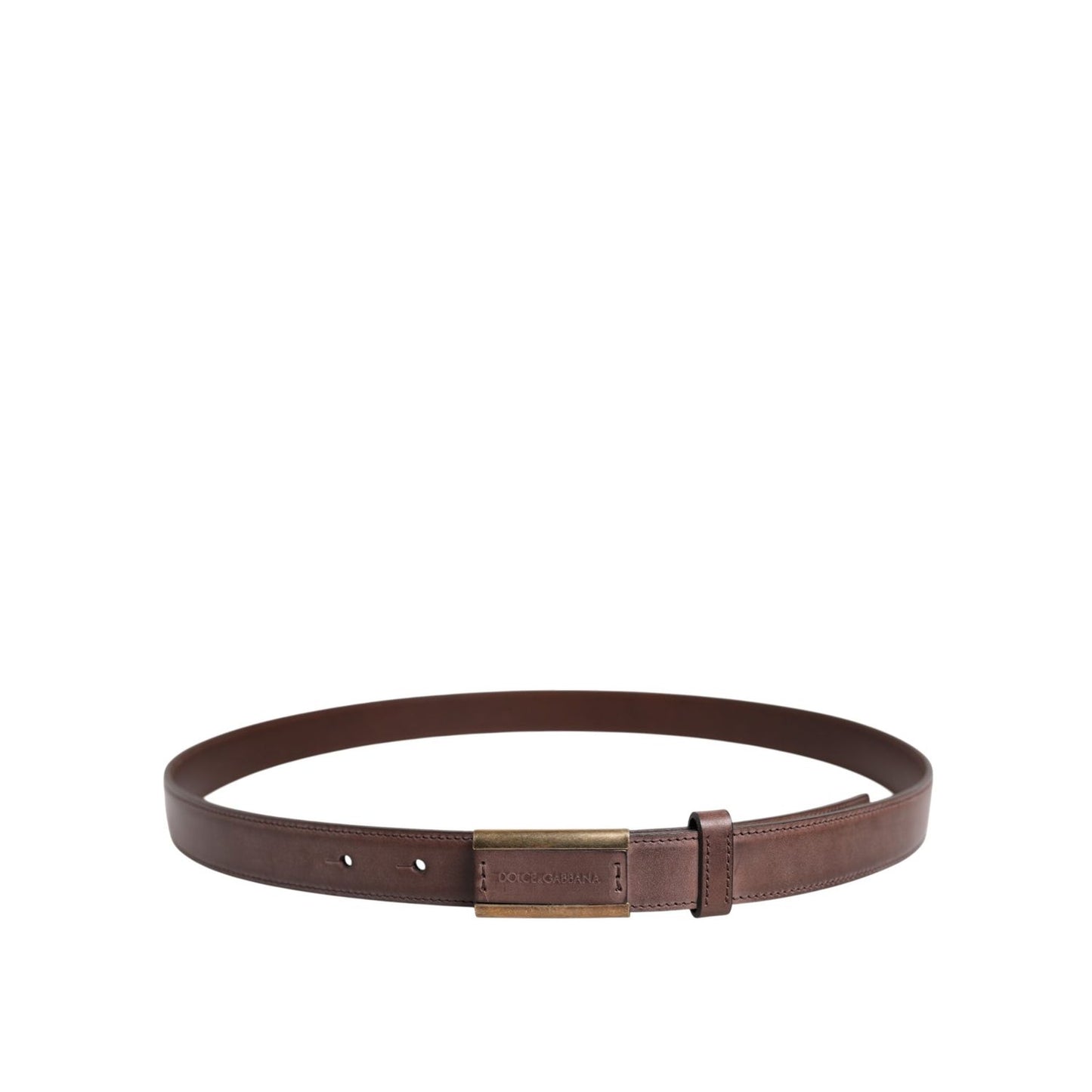 Dolce & Gabbana Brown Calf Leather Antique Buckle Belt