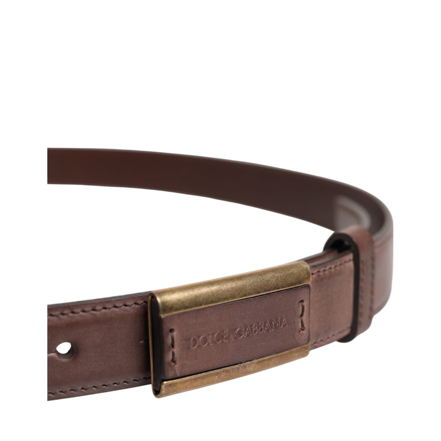 Dolce & Gabbana Brown Calf Leather Antique Buckle Belt