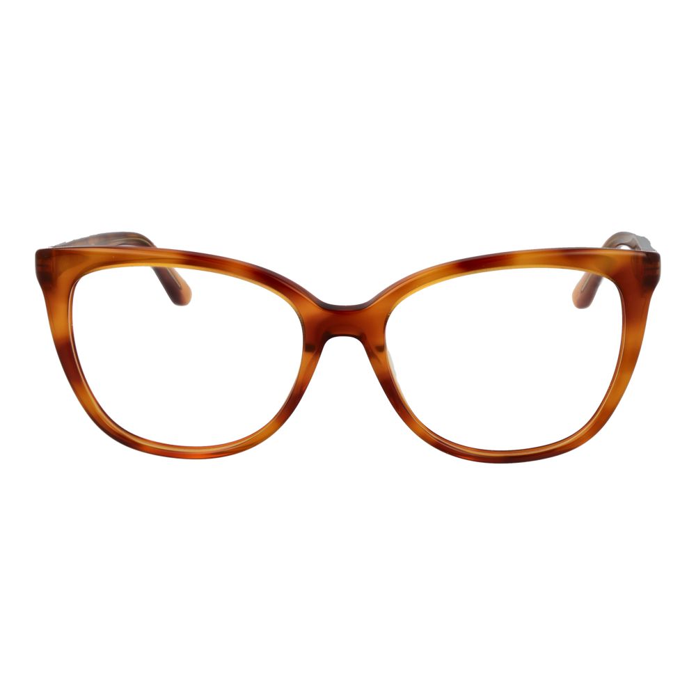 Guess Brown Women Glasses Frame, full-rim acetate butterfly design with demo lenses and spring hinge, size 55-17-140.